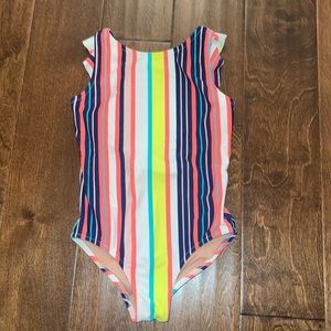 NWOT J. Crew Girls' ruffle-sleeve one-piece swimsuit stripes sz 6-7 price firm
